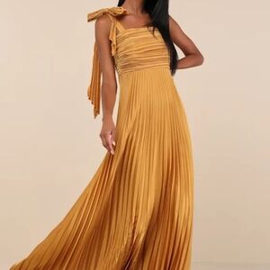 Lulu's Golden Pleated Maxi Dress